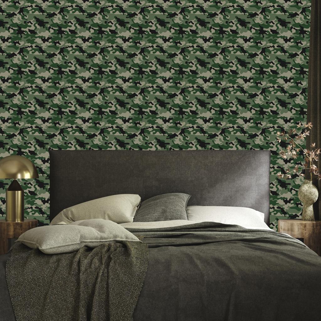 Bottle Green and Olive Military Camouflage Wallpaper 50x1000