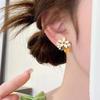 2025 New Trendy Enamel Kumquat Flower Stud Earrings for Women Sweet Imitation Pearl Flower Stud Earrings Fashion Date Zircon