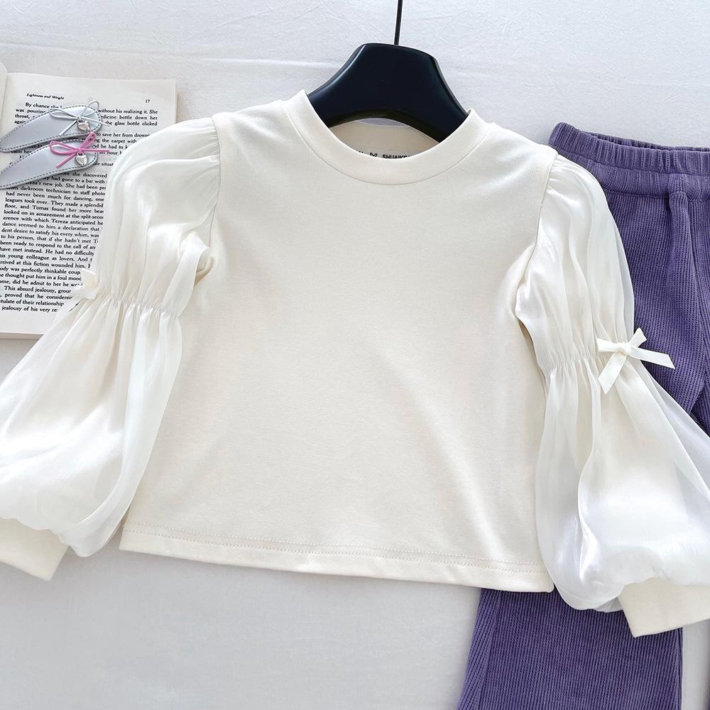 Girls' Autumn 2025 Chinese Style Three-Piece Set: Vest, Base Shirt, and Micro Flared Pants