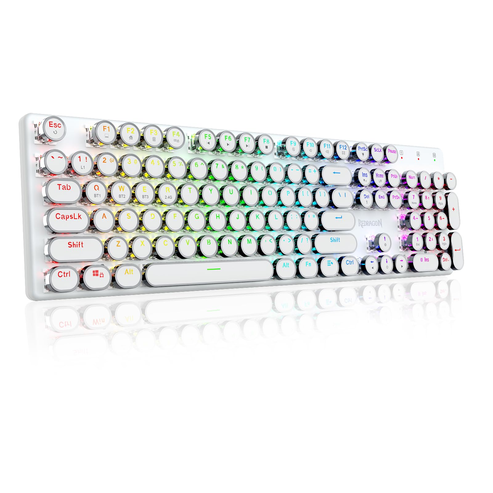 

Redragon K710 Mechanical Blue Retro Numeric 104 RGB English Gaming Nordic Minimalist Keyboard, Wireless/Wired, Switches, Clicky, Typewriter-Style білий