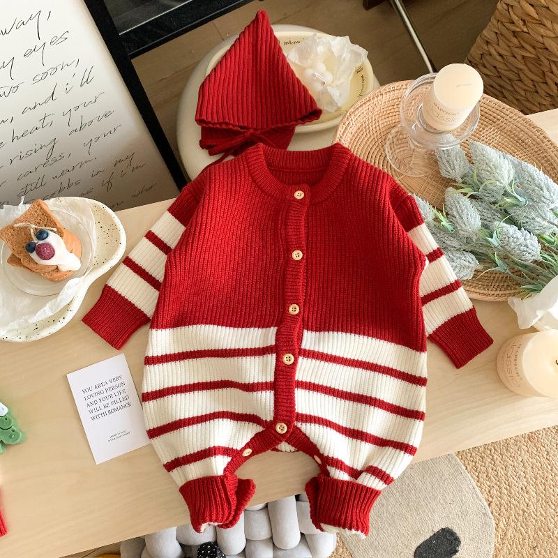 

Модный осенне-зимний полосатый вязаный ромпер для годовалых детей Size 66