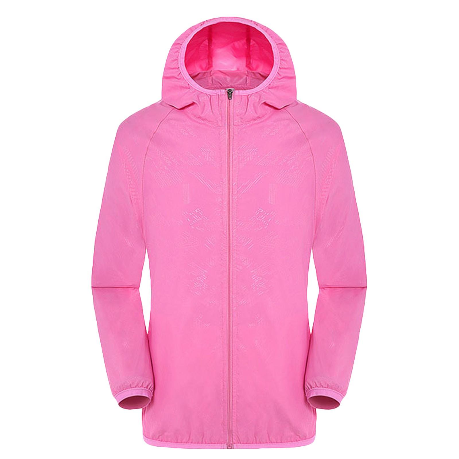 

Унисекс однотонная водонепроницаемая солнцезащитная складная сверхлегкая ветровка XL розовый