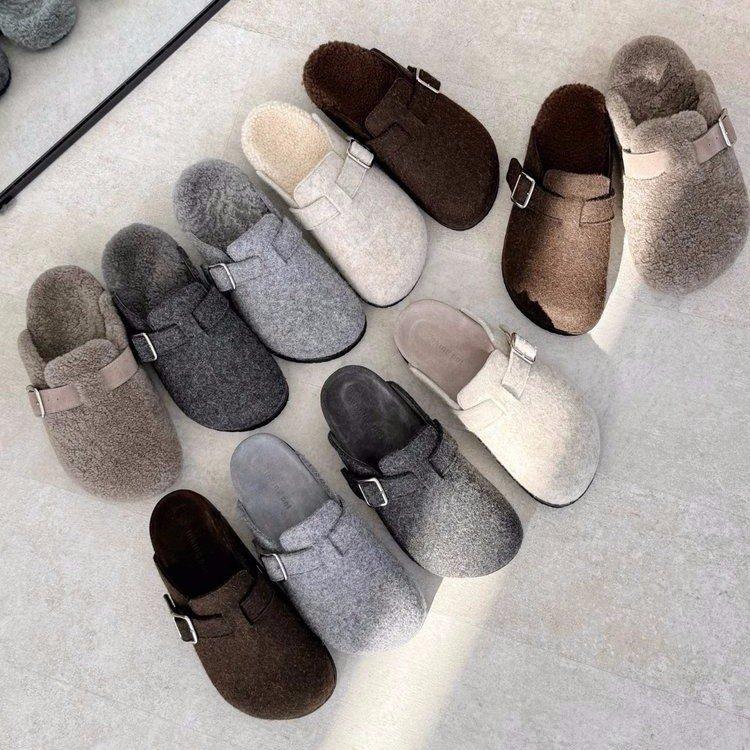 

Thick-soled bag head half slippers Lazy slippers women s autumn and winter new felt suede piled cotton slippers Muller shoes 40