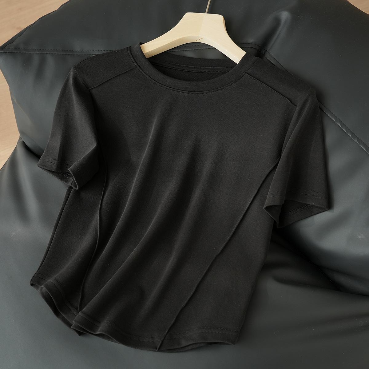 

Трехмерный дизайн линии Sense of High Elastic Thread Хлопковая футболка Женская новая летняя круглая горловина с короткими рукавами 2XL