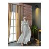 Women's Satin Hijab Evening Dress with Stone Buckle Waist and Flared Skirt