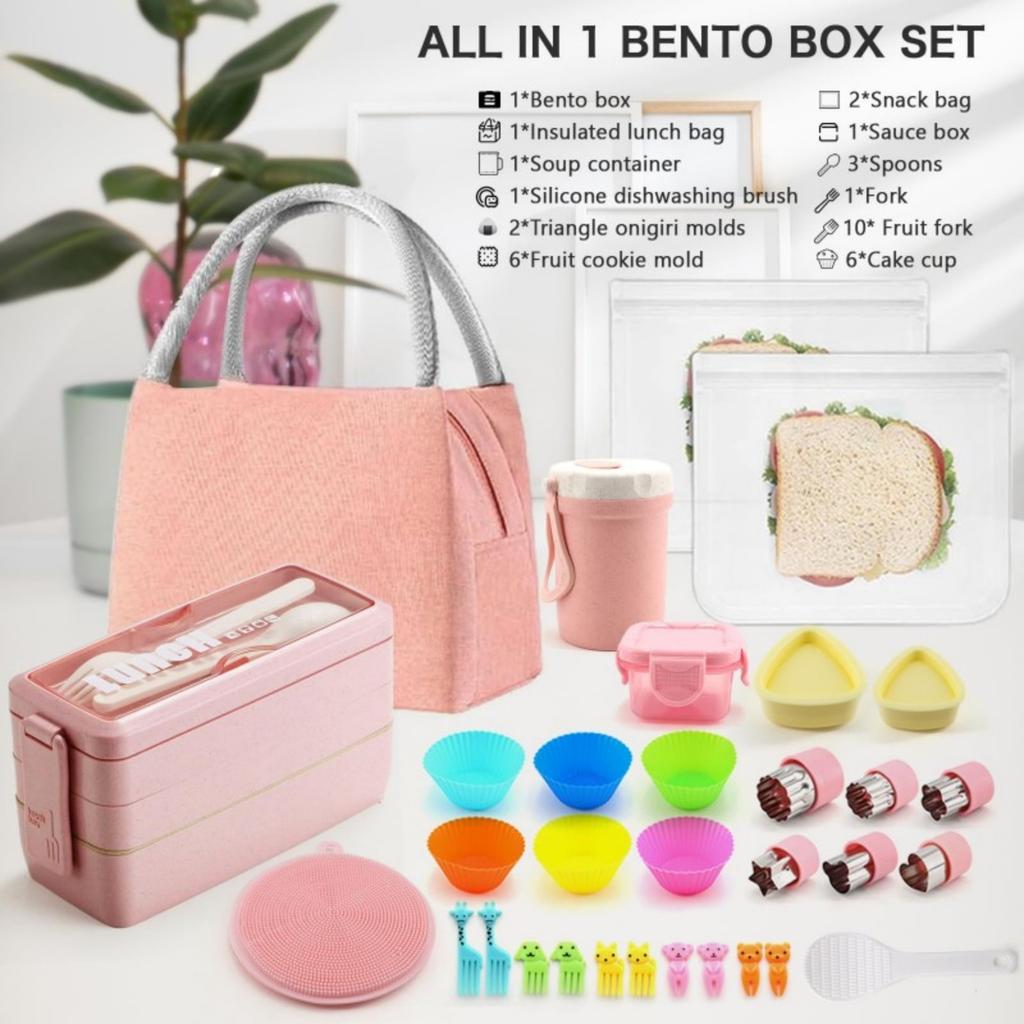 35-Piece Japanese-Style Lunch Box Set 3-Tier Stackable with Dividers Lunch Bag for Teens and Girls Leak-Proof Bento Box