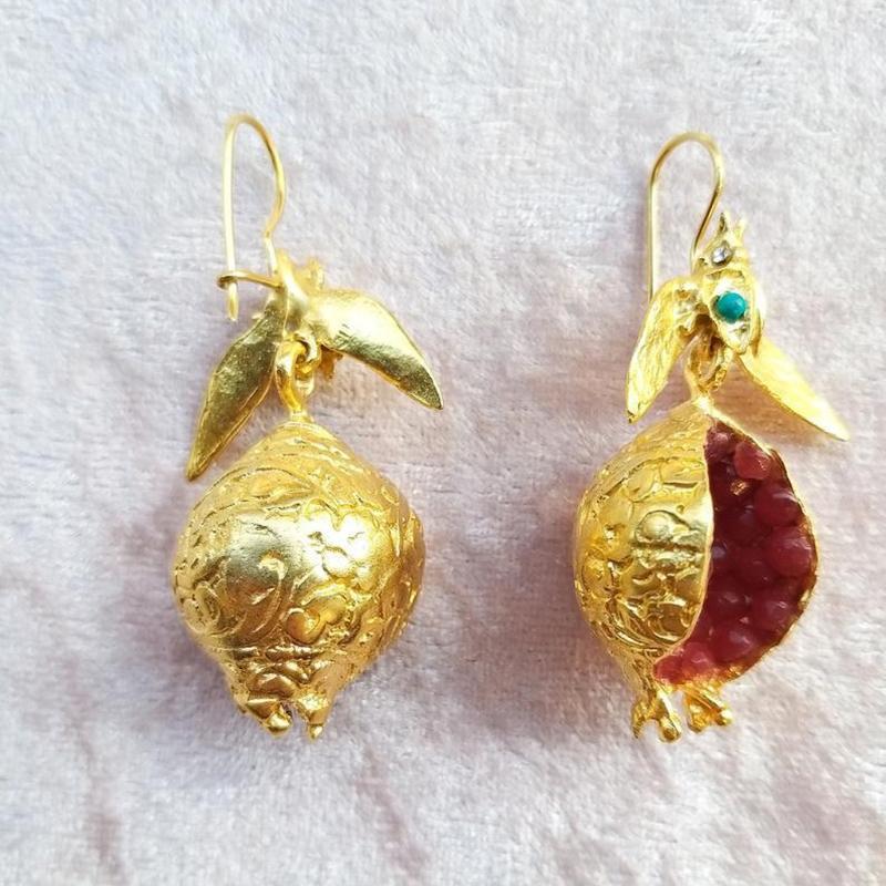 Vintage Fruit Red Pomegranate Crystal Drop Earrings for Women Fashion Zircon