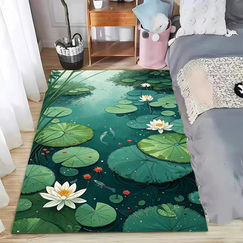 

2D Water Lily Pond Rectangular Area Rug for Bedroom Living Room Office Non Slip Washable Floor Mat Home Decorative Soft Carpet 40X60CM