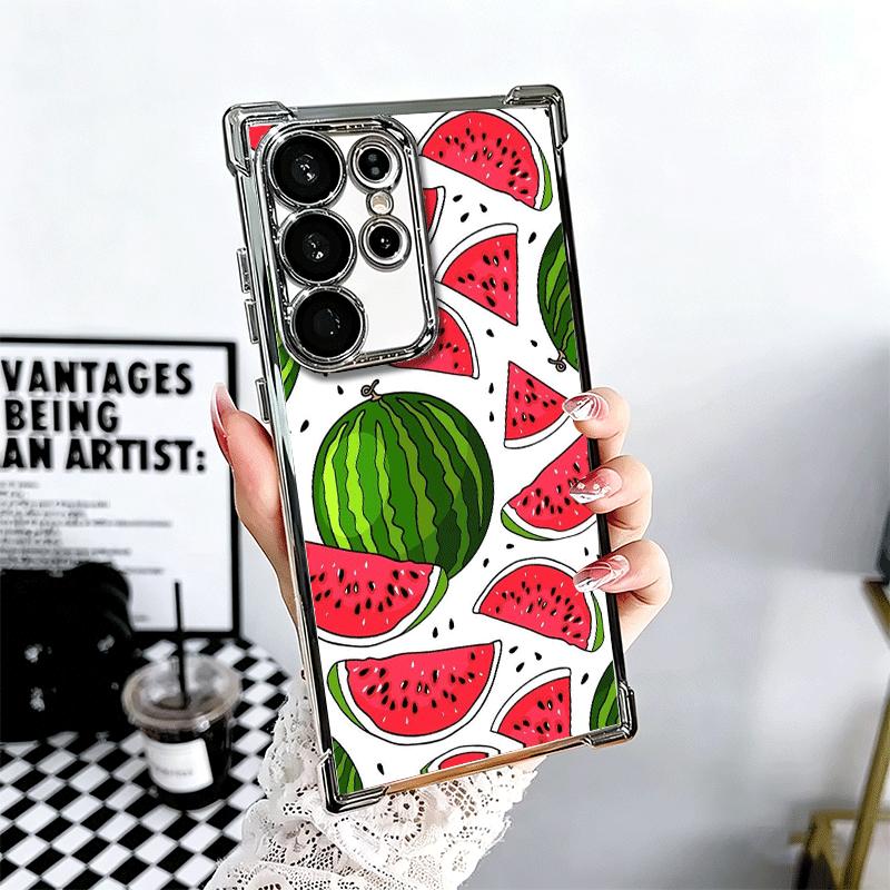 

Watermelon Summer Fruit Soft Phone Case For Samsung Galaxy S26 Ultra S25 Edge S24 FE S23 Plus S22 S21 + S20 Plating Anti-Fall Fu Samsung S25 Ultra