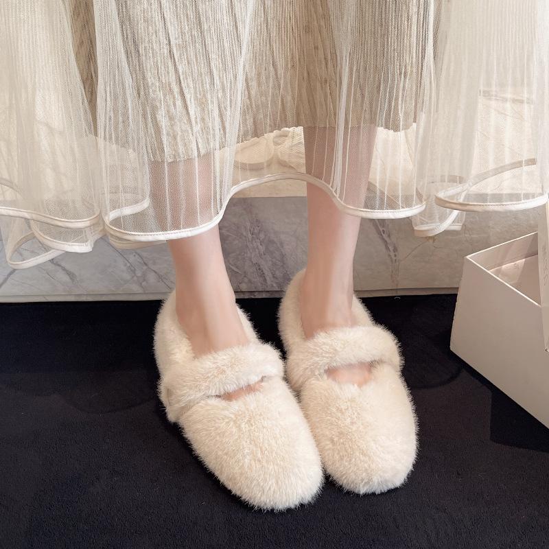 Fairy heightening in the wind Mary Jane fluffy shoes female 2025 autumn and winter new small one-pedal velvet bean shoes