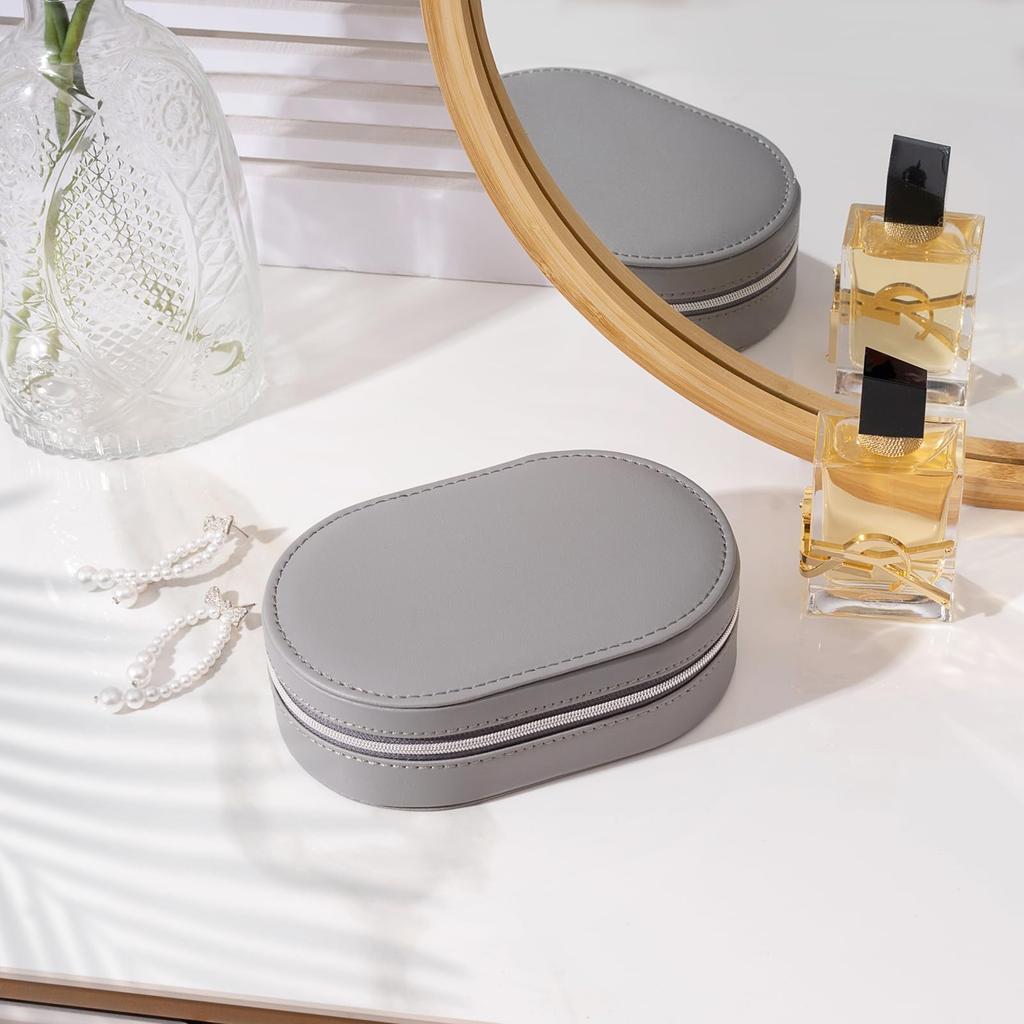 ProCase Portable Oval Jewelry Small Jewelry Box for Travel and Business Perfect for Women and Accessory Storage Box, Trips, (Gray)