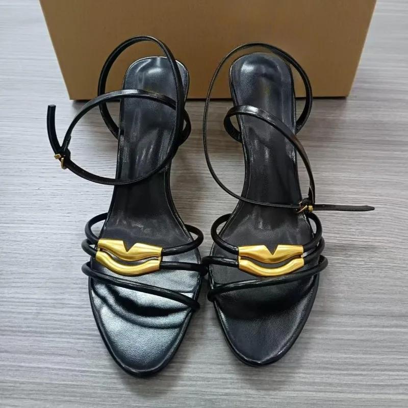 Fashion Open Toe Gold Party High Heels Women Modern Sandals Brand Designer Ankle Strap Summer Slingback Footwear Luxury Bridal Shoes
