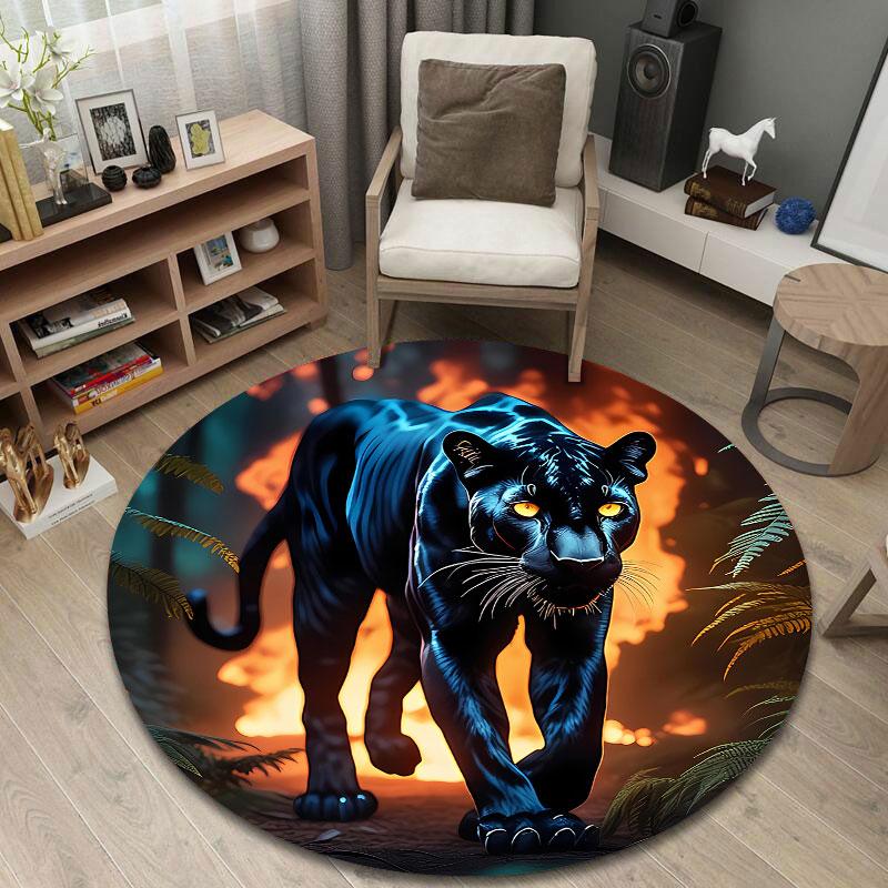 Playful Round Halloween Multicolor Floor Rug, Non-Slip Floor Mat for Living Room
