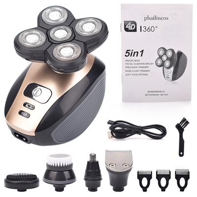 4D New 5-in-1 Floating Head Men's Electric Shaver Portable Rechargeable IPX7 Waterproof Shaver Nose Hair Trimmer Bald Body Razor