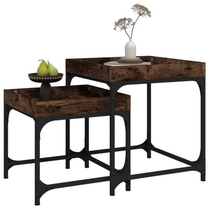 823284 vidaXL Side Tables 2 Pcs Smoked Oak Engineered Wood