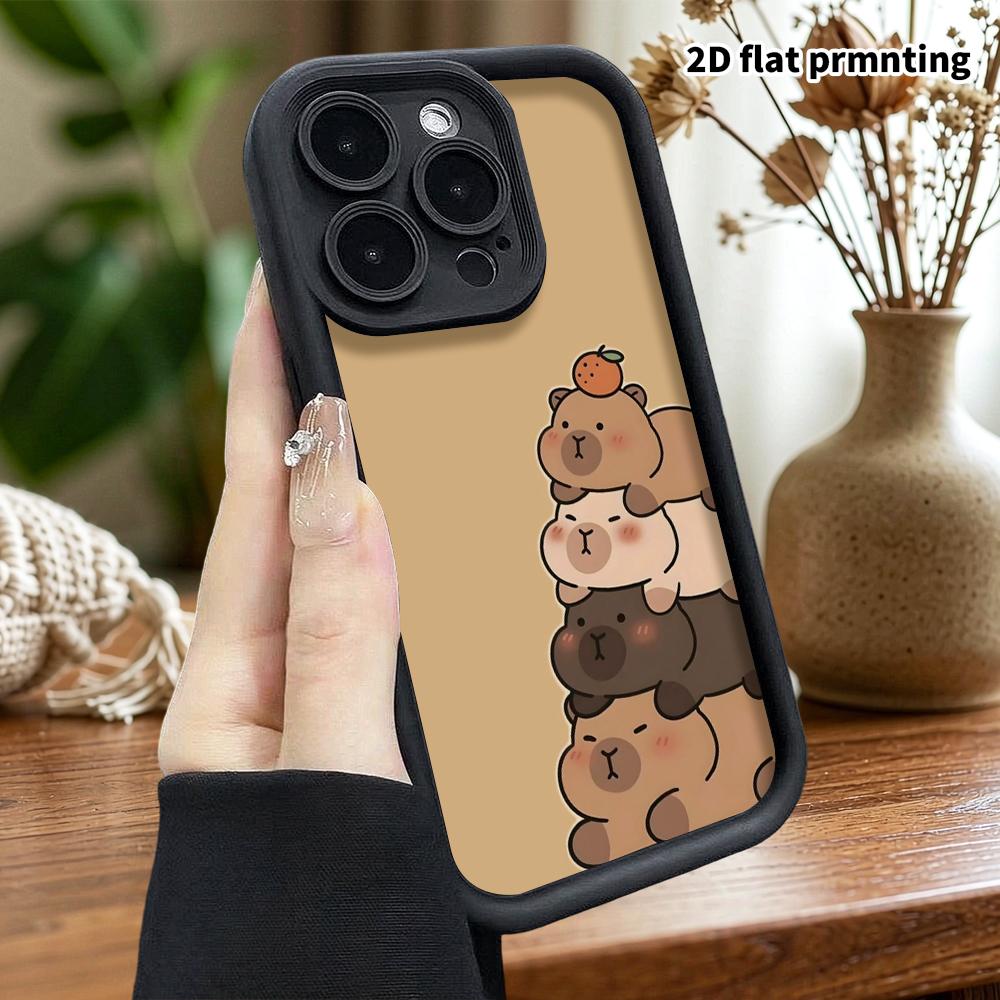 Phone Case: 2D Flat Design Suitable for iPhone 18 17 16 15 14 13 Pro Stepped Protective Case, Orange-topped Capybara, Christmas and Halloween Gifts