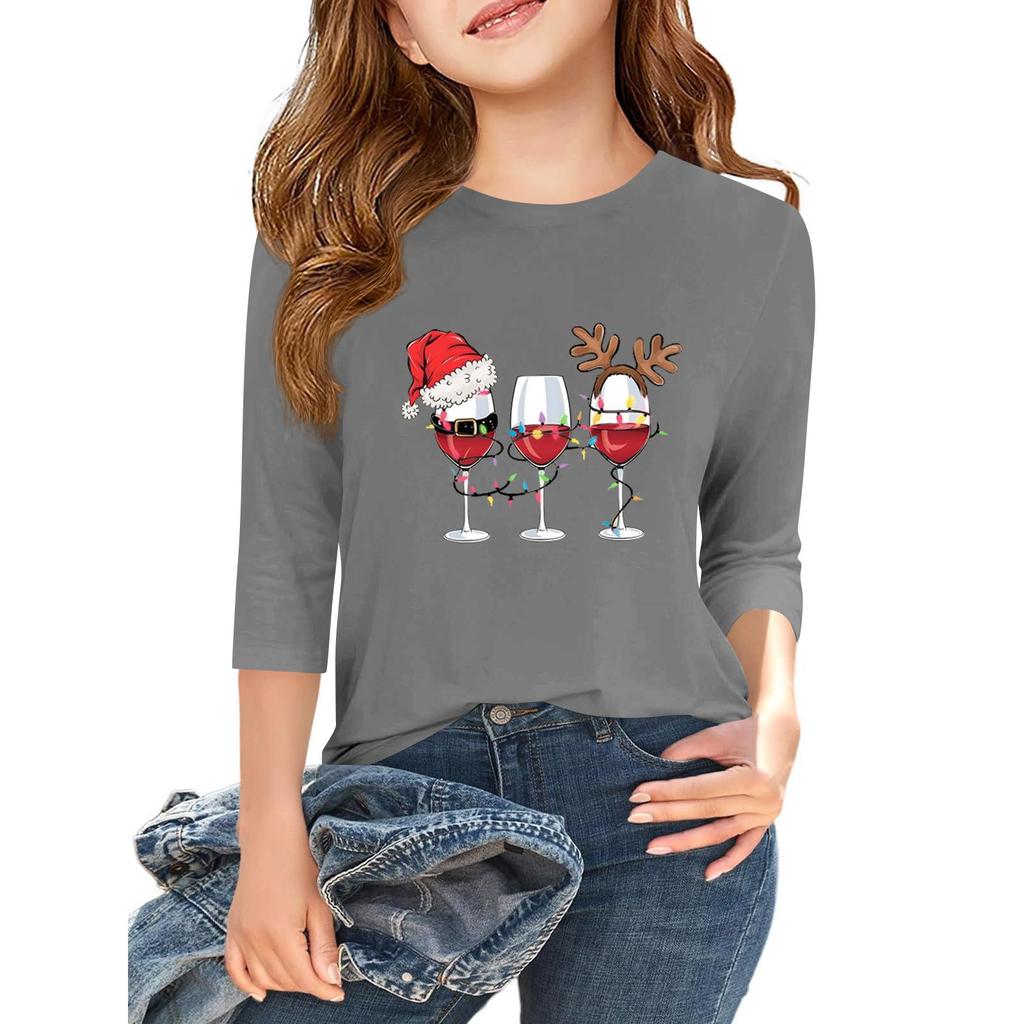 Tricou casual cu mâneci 3/4 pentru copii, cu gât rotund și imprimeu pentru Ziua Independenței