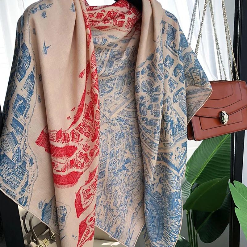 130 CM Silk Wool Scarf Women's Large Square Scarf Silk Scarf New Cashmere Versatile Shawl Thin