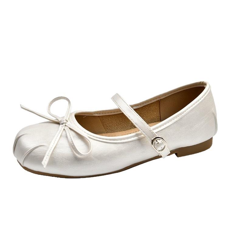 Super soft shallow mouth flat bottom Mary Jane shoes women's 2025 summer breathable bow one word buckle with ballet dancing shoes