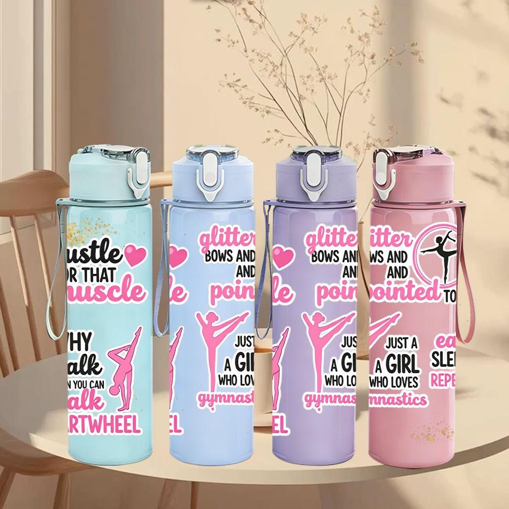 1PC Hustle Girl Power Feminist Quote Art 750ml Color Plastic Sports Water Bottle Leakproof Flip Straw Lid Suitable for Sports Office Home Use