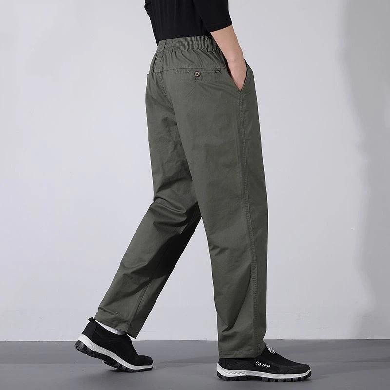 Freizeithose aus reiner Baumwolle für Männer mittleren Alters und ältere Männer, modisch, gerade geschnitten, elastisch, Papa-Hose