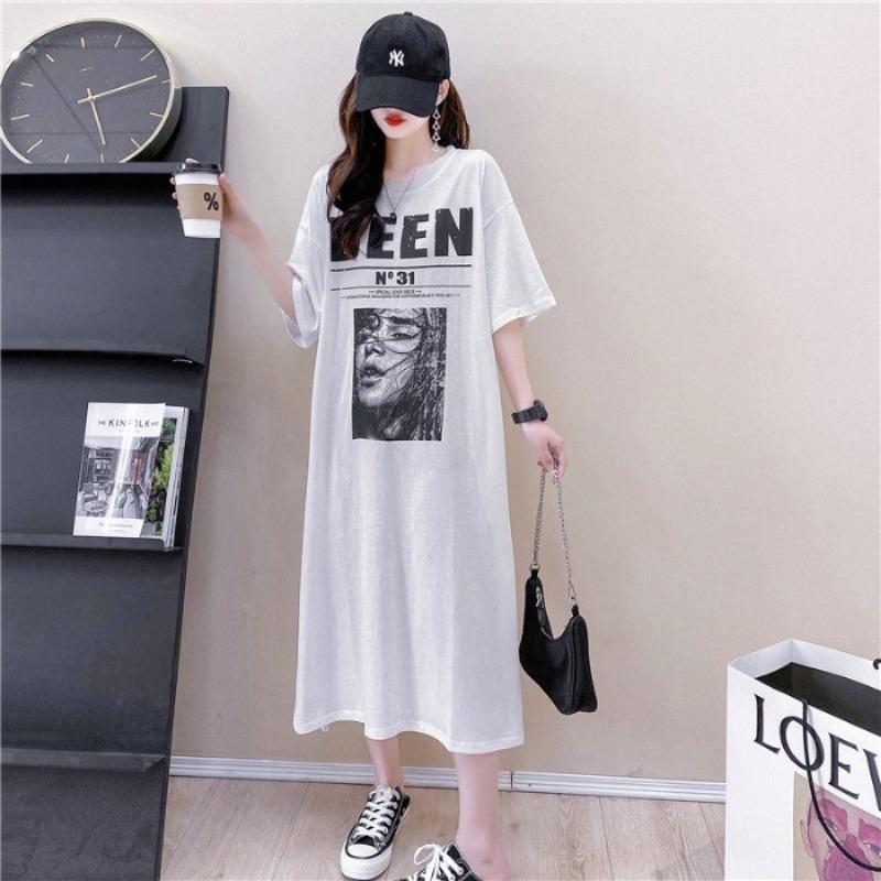 

Женское летнее платье-футболка с короткими рукавами и принтом, модное свободное платье больших размеров средней длины выше колена 4XL белый