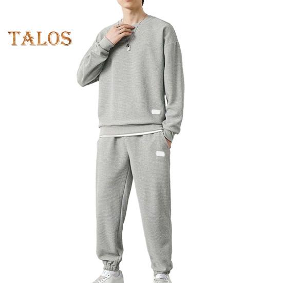 

2 шт./комплект поддельный спортивный костюм из двух частей круглый вырез с длинным рукавом пуловер топы с эластичной резинкой на талии длинные брюки комплект повседневной одежды L светло-серый