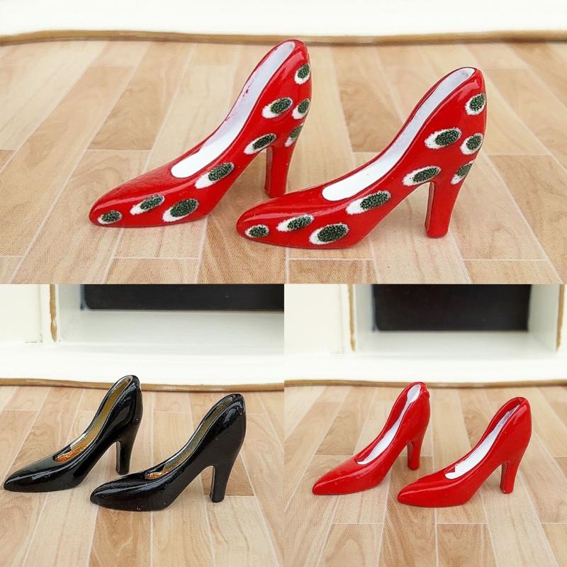 3Pairs 1/12 Scale Dollhouse Mini Hand Drawn Shoes Miniature High Heels Shoe Decoration For Doll DIY Accessories Toys