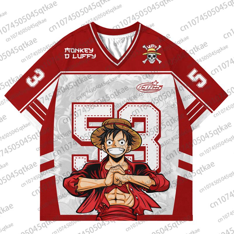 

2025One Piece Monkey D.Luffy Anime Football Jersey Summer Oversize Breathable Jersey Vintage Fashion Sport Bandai Cosplay Tshirt L