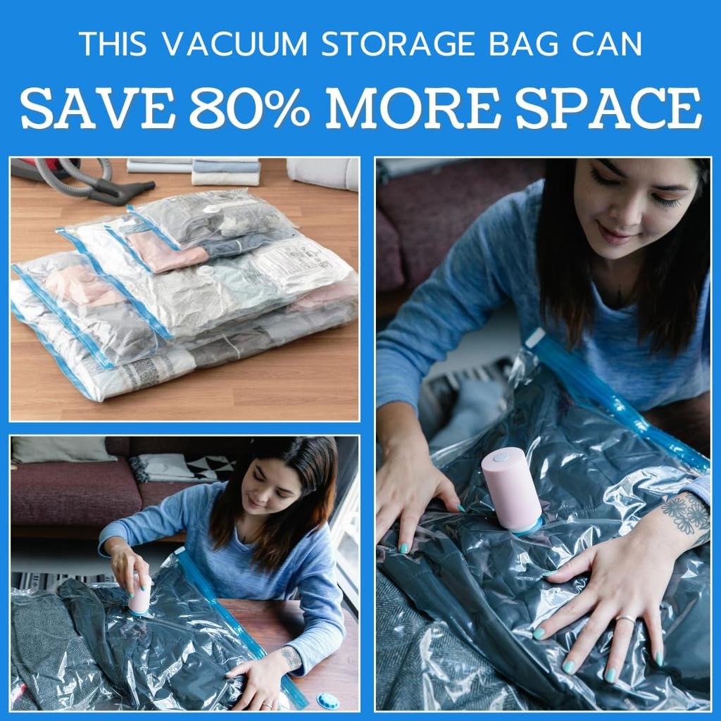 6 Pack Vacuum Storage Bags with Hand Pump Space Saver Vacuum Seal Storage Bags for Clothing Bedding Travel Lugggage Organizer