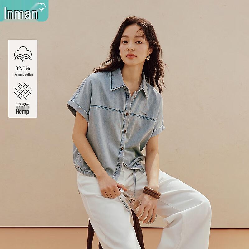 Женская ретро джинсовая рубашка-куртка с коротким рукавом INMAN L