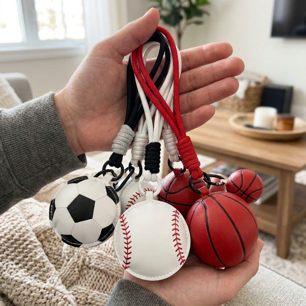 Cartoon Sports Ball Keychain PU Leather Sports Themed Gift Charm Gift for Sports Lovers
