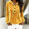 Women's Color Hooded Long Sleeve Top with Button Front and Drawstring