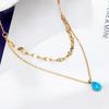 Japan And Korea Blue Water Drop Double-Layer Opal Necklace Women'S Summer High-End Niche Collarbone Premium Durable
