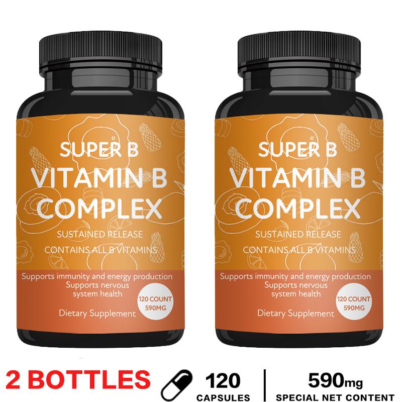 B-complex vitamin capsules, B-complex nutrition, adult dietary supplements, suitable for both men and women.