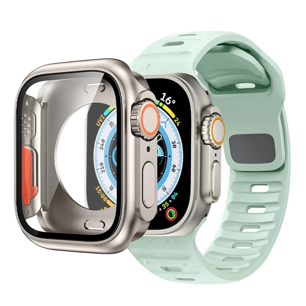 Case+Strap For Apple Watch Band 45mm 44mm 41 42 46mm Smart Silicone Bracelet Iwatch Series 5 6 Se 7 8 9 10 Change To Ultra Case