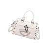 Large Capacity Shoulder Bag with Studded Details Punk  Style Handbag Adjustable Strap Purse for Women Skull Designs  White