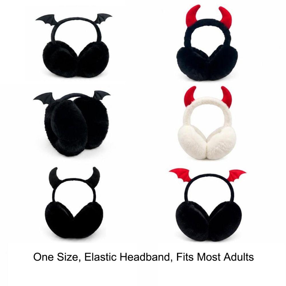 Gothic Foldable Plush Earmuffs Devil Horn Thermal Earmuffs Faux Fur Ear Warmers  Winter Outdoor Use
