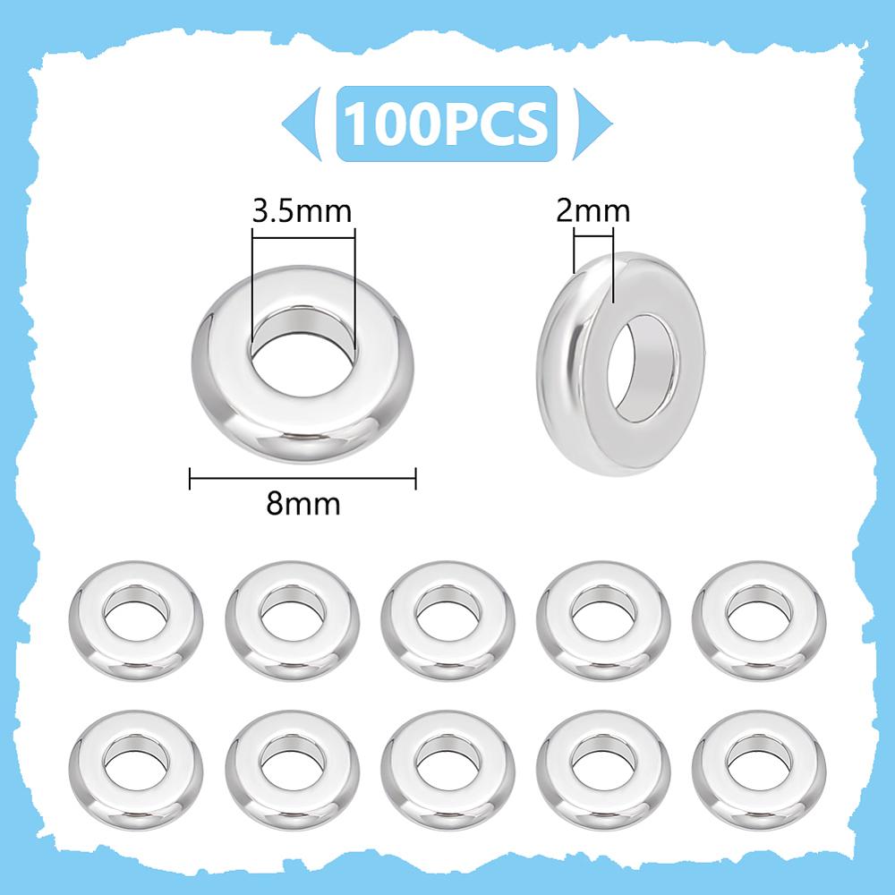 100Pcs 304 Stainless Steel Spacer Beads, Flat Round, Stainless Steel Color, 8x2mm, Hole: 3.5mm