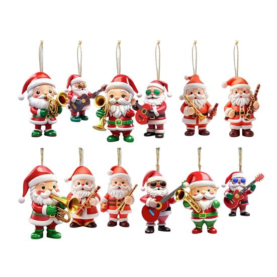 Yousheng Wooden Christmas Ornament 2D Santa Claus On Hot Air Balloon/Riding Bicycle/Penguin/Elf Hanging Ornaments for Xmas Tree Holiday Party Decor