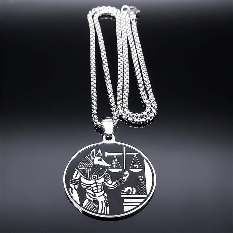 Collar con Colgante de Anubis Egipcio Acero Inoxidable Vintage Antiguo Egipto Lobo de la Muerte Cadenas de Anubis Collares Amuleto Joyería Collier