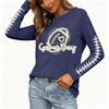 Women's Fashion Long Sleeve Neck Top with Rugby Graphic Print and Slit Hem