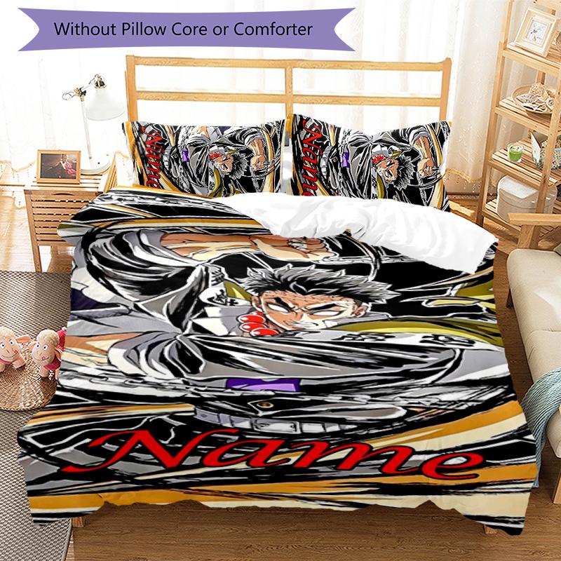3pcs Custom Name Demon Slayer Character Theme Bedding Set Duvet Cover Closure Includes 1 Duvet Cover & 2 Pillowcases for All Seasons Bedroom Decor