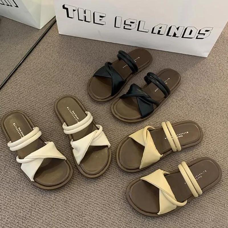 Outdoor Ladies Shoes No Heel Women's Sandals Low Price Daily Korea Footwear Sales 2025 Trend Comfort Asian Size Luxury The Best