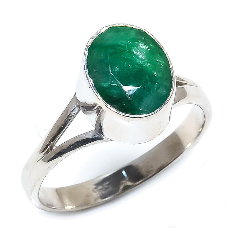 Smaragd(Simuliert) Edelstein Handgefertigt 925 Sterlingsilber Schmuck Ring S.9 m3T27