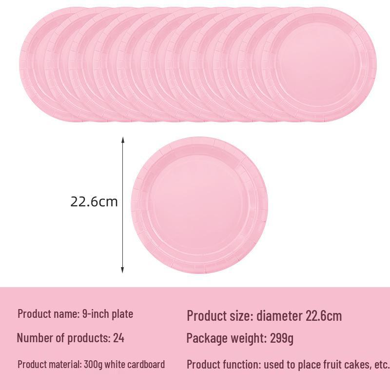 Birthday Party Tableware Set: Light Pink Napkins, Paper Cups, Plates & Tablecloth.