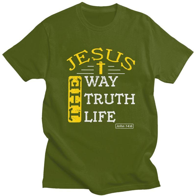 Custom Male Jesus The Way Truth Life T Shirts Short Sleeves Cotton Tshirts Streetwear Tshirt Casual Tees Loose Fit Clothes