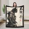 Ukiyo-e Samurai Japanese Ink Art Cat Fashion Blanket Flannel Autumn Winter Vintage Artwork Multifunction Thin Throw Fashion Blanket Bedsprea