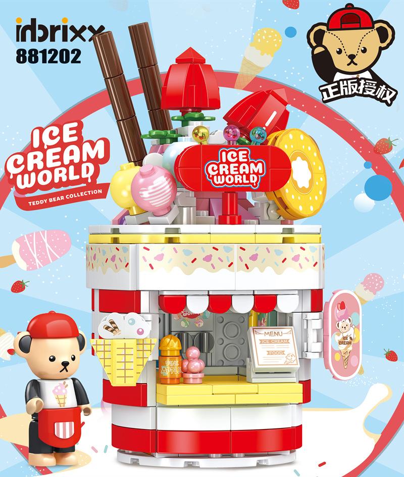 Creative DIY Kumamoto Bear Street View Ice Cream Shop Building Block,  City Model Bricks , Boys Girls Children Toys Adult Gift