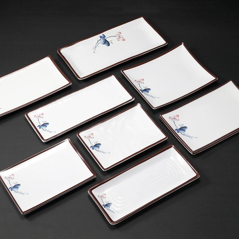 Melamine Rectangular Imitation Porcelain Plate for Sushi, BBQ, Cold Dishes - Commercial Use.
